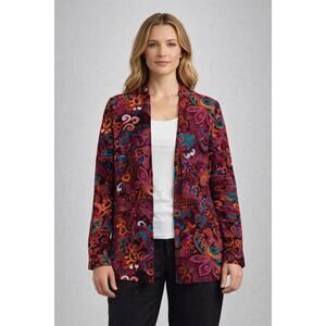 Chicos Travelers Paisley Print Open Front Artsy Western  Boho Travel Cardigan